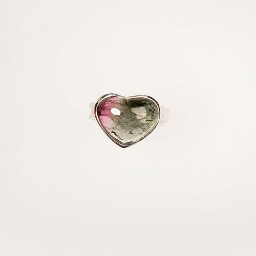 Herzring Turmalin rosa und grün