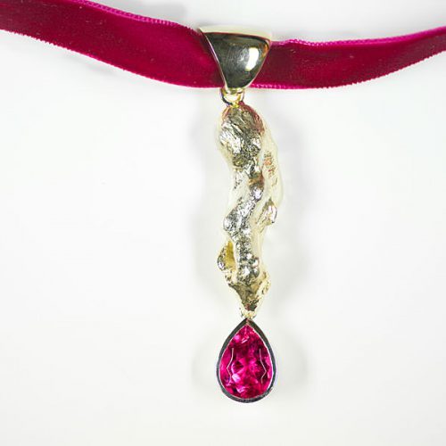 Nuggetanhänger als Clip mit pink Turmalintropfen
